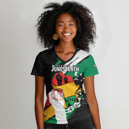 Personalised Afro Nigeria Juneteenth Women V-Neck T-Shirt Freedom Day