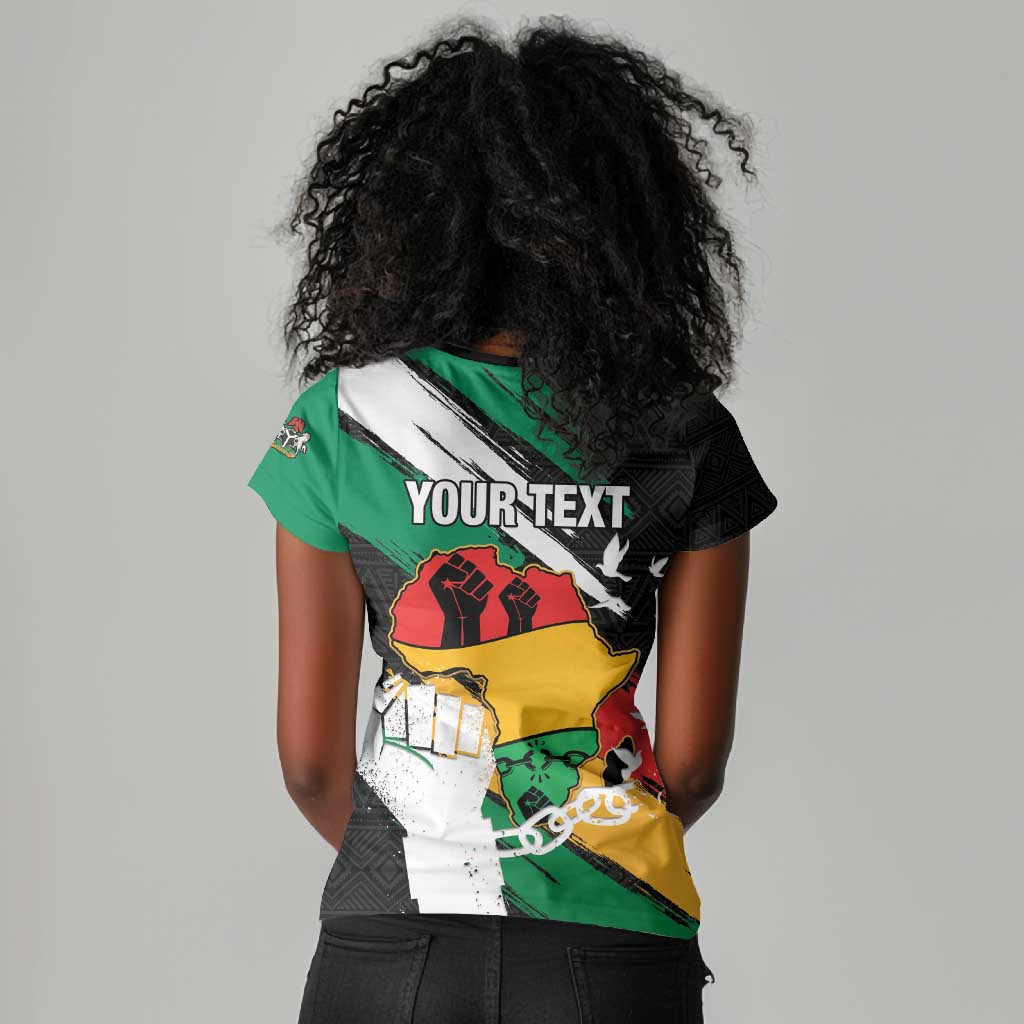 Personalised Afro Nigeria Juneteenth Women V-Neck T-Shirt Freedom Day