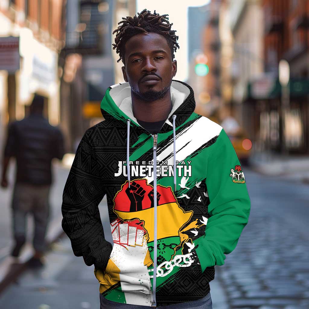 Personalised Afro Nigeria Juneteenth Zip Hoodie Freedom Day