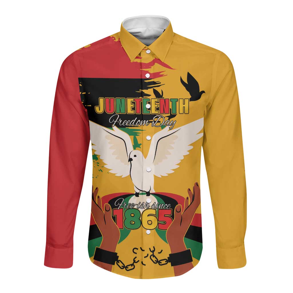 African American Juneteenth 1865 Long Sleeve Button Shirt Black Freedom