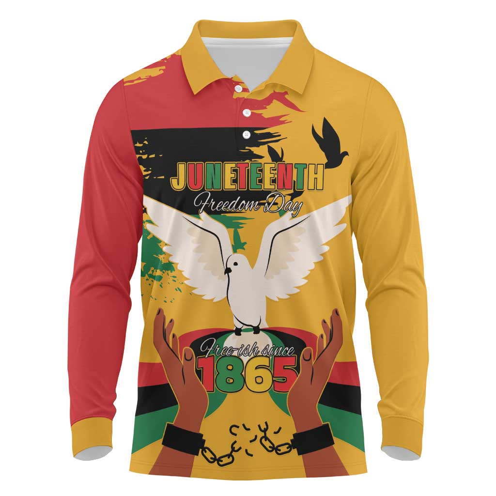 African American Juneteenth 1865 Long Sleeve Polo Shirt Black Freedom
