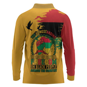 African American Juneteenth 1865 Long Sleeve Polo Shirt Black Freedom