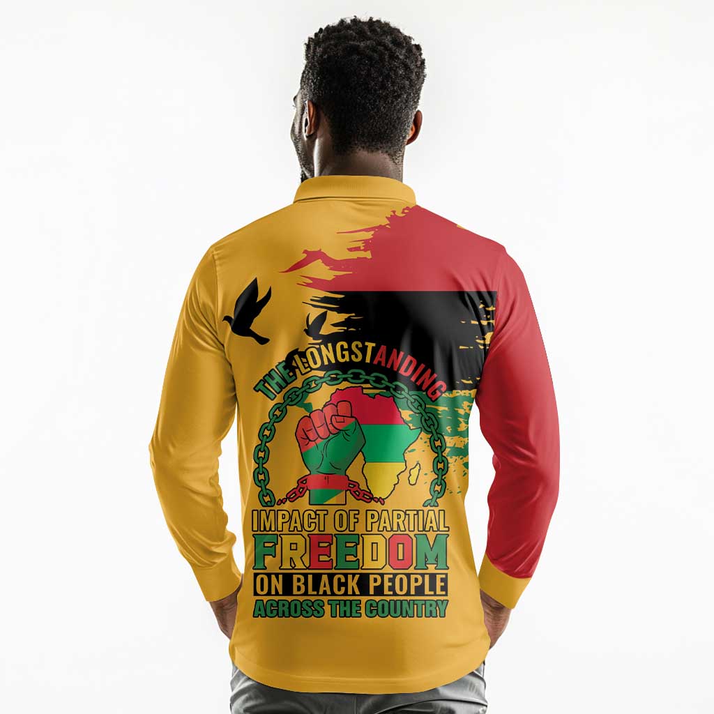 African American Juneteenth 1865 Long Sleeve Polo Shirt Black Freedom