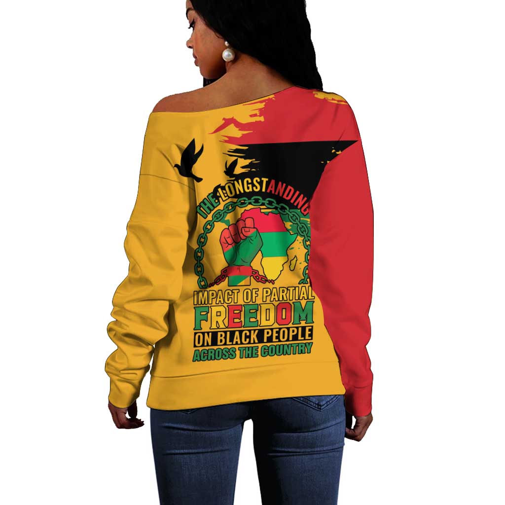 African American Juneteenth 1865 Off Shoulder Sweater Black Freedom