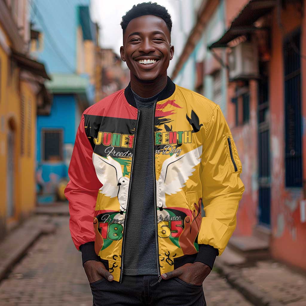 African American Juneteenth 1865 Sleeve Zip Bomber Jacket Black Freedom