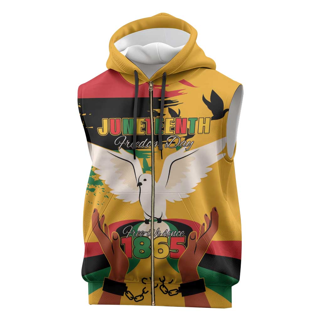 African American Juneteenth 1865 Sleeveless Zip Hoodie Black Freedom - African Pride