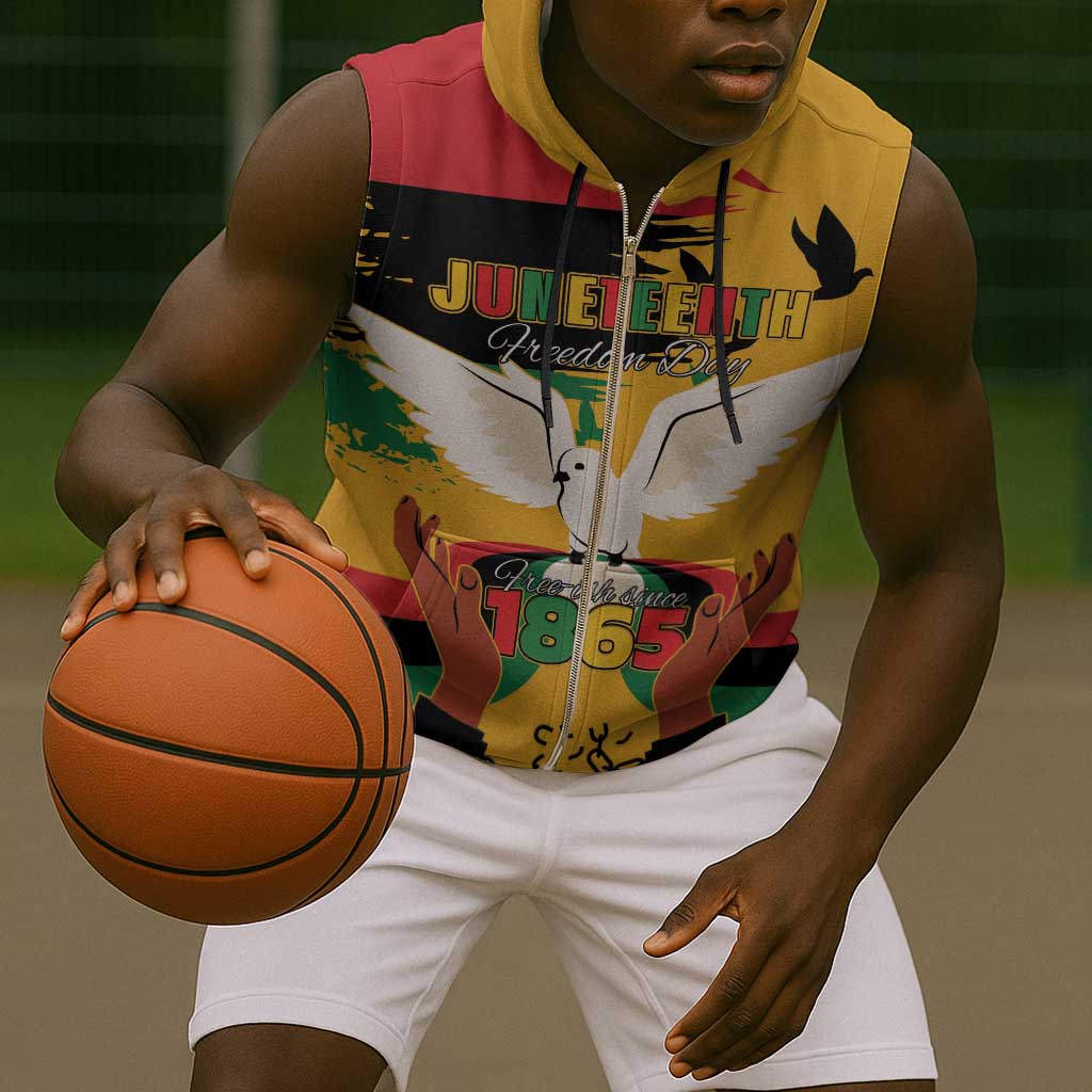 African American Juneteenth 1865 Sleeveless Zip Hoodie Black Freedom - African Pride