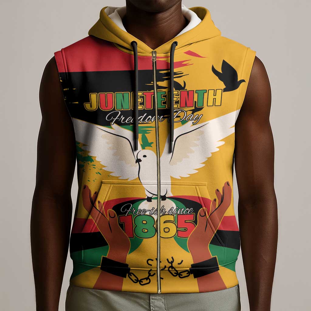 African American Juneteenth 1865 Sleeveless Zip Hoodie Black Freedom - African Pride