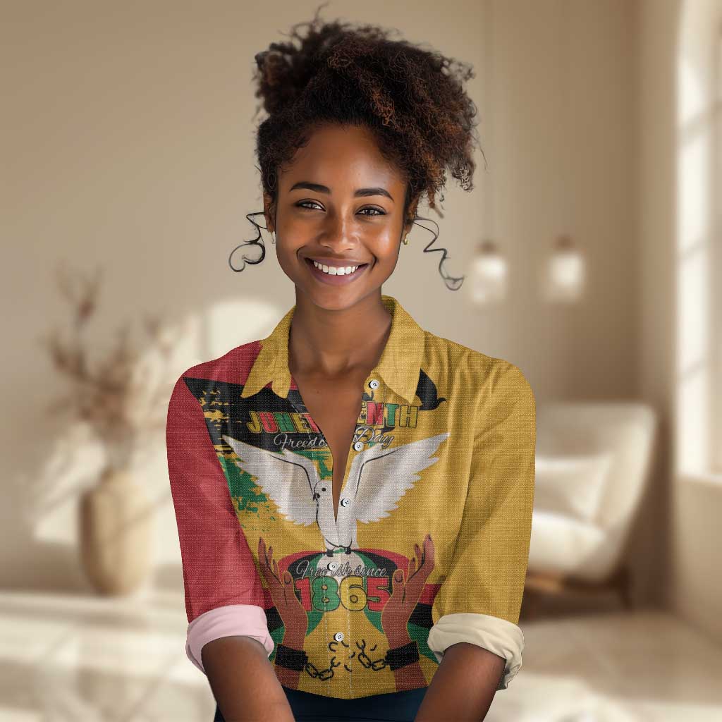 African American Juneteenth 1865 Women Casual Shirt Black Freedom