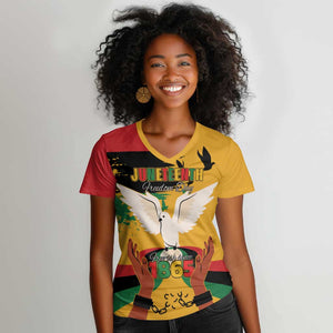 African American Juneteenth 1865 Women V-Neck T-Shirt Black Freedom