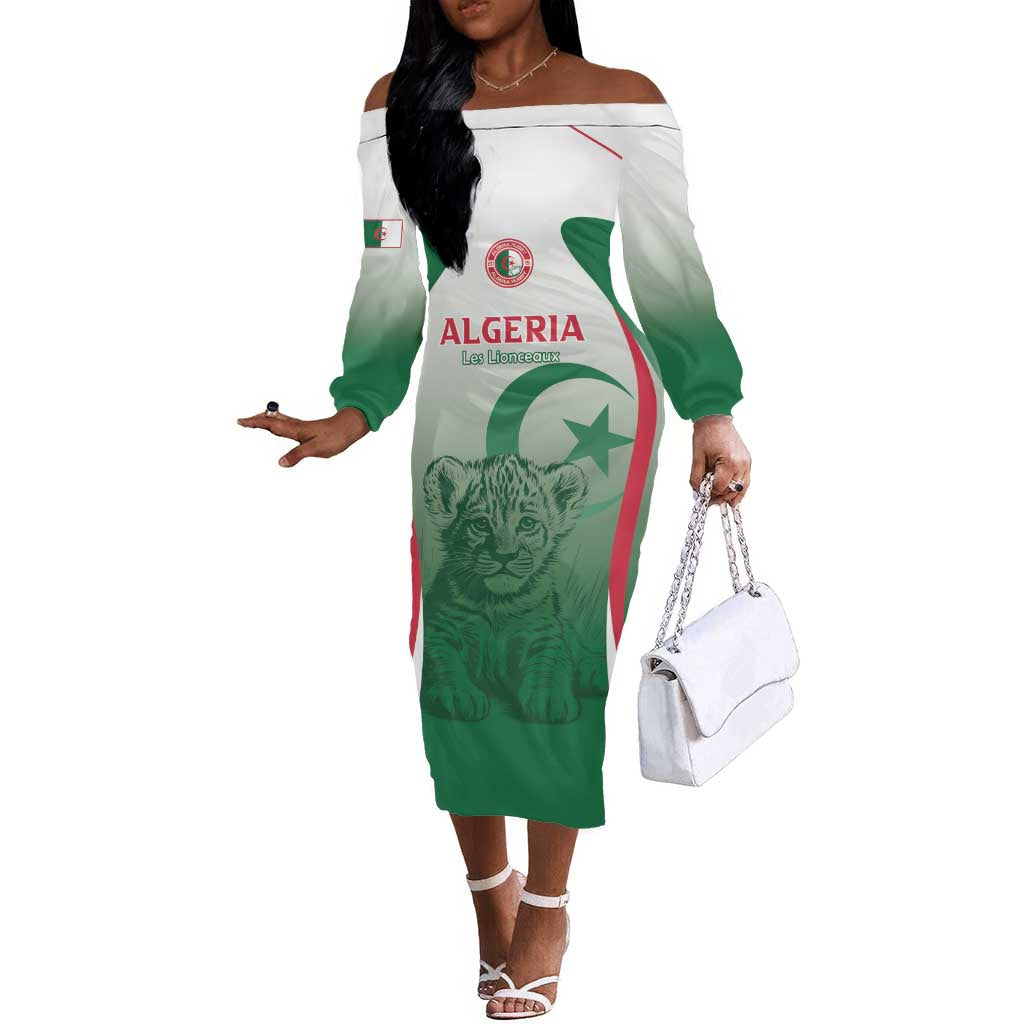 Algeria Rugby Custom Off The Shoulder Long Sleeve Dress Go Les Lionceaux