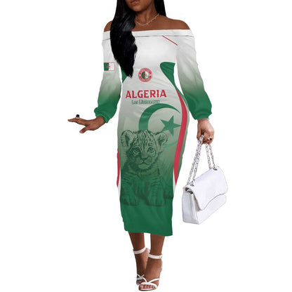 Algeria Rugby Custom Off The Shoulder Long Sleeve Dress Go Les Lionceaux