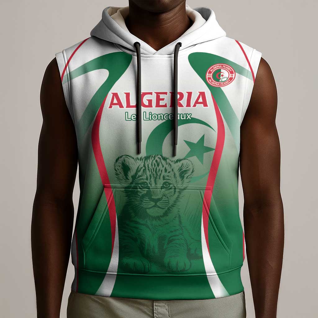 Algeria Rugby Custom Sleeveless Hoodie Go Les Lionceaux - African Pride