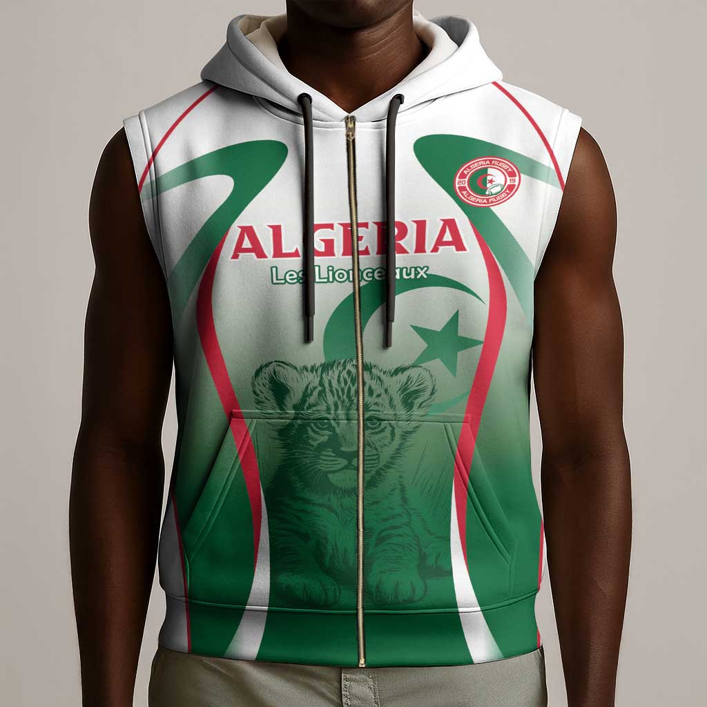 Algeria Rugby Custom Sleeveless Zip Hoodie Go Les Lionceaux - African Pride
