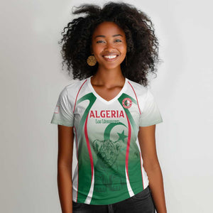Algeria Rugby Custom Women V-Neck T-Shirt Go Les Lionceaux