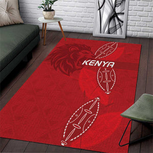 Jamhuri ya Kenya Rugby Area Rug Kenyan Shield Style - Red Color