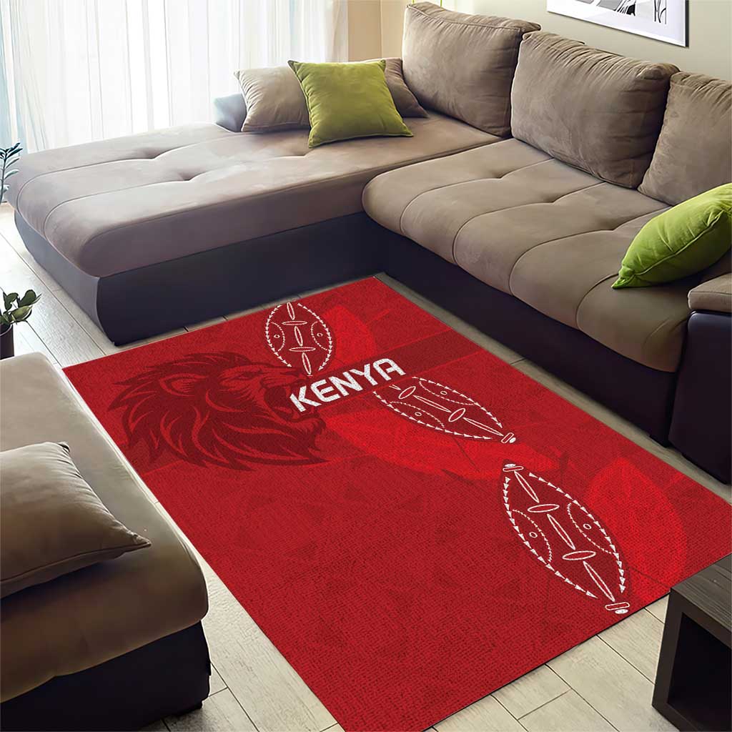Jamhuri ya Kenya Rugby Area Rug Kenyan Shield Style - Red Color