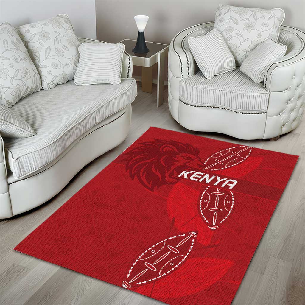 Jamhuri ya Kenya Rugby Area Rug Kenyan Shield Style - Red Color