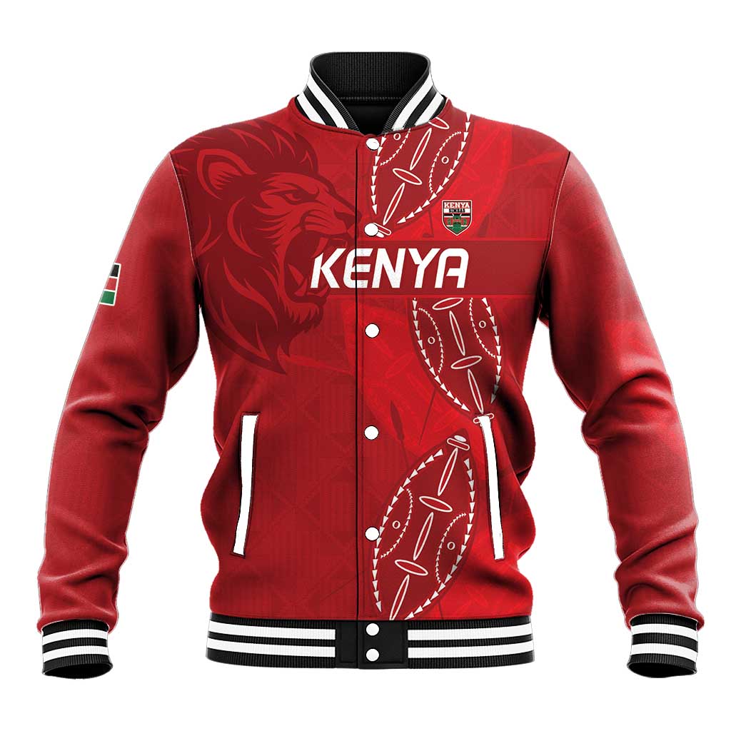 Jamhuri ya Kenya Rugby Custom Baseball Jacket Kenyan Shield Style - Red Color