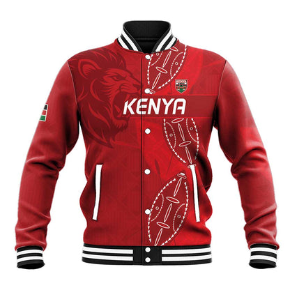Jamhuri ya Kenya Rugby Custom Baseball Jacket Kenyan Shield Style - Red Color