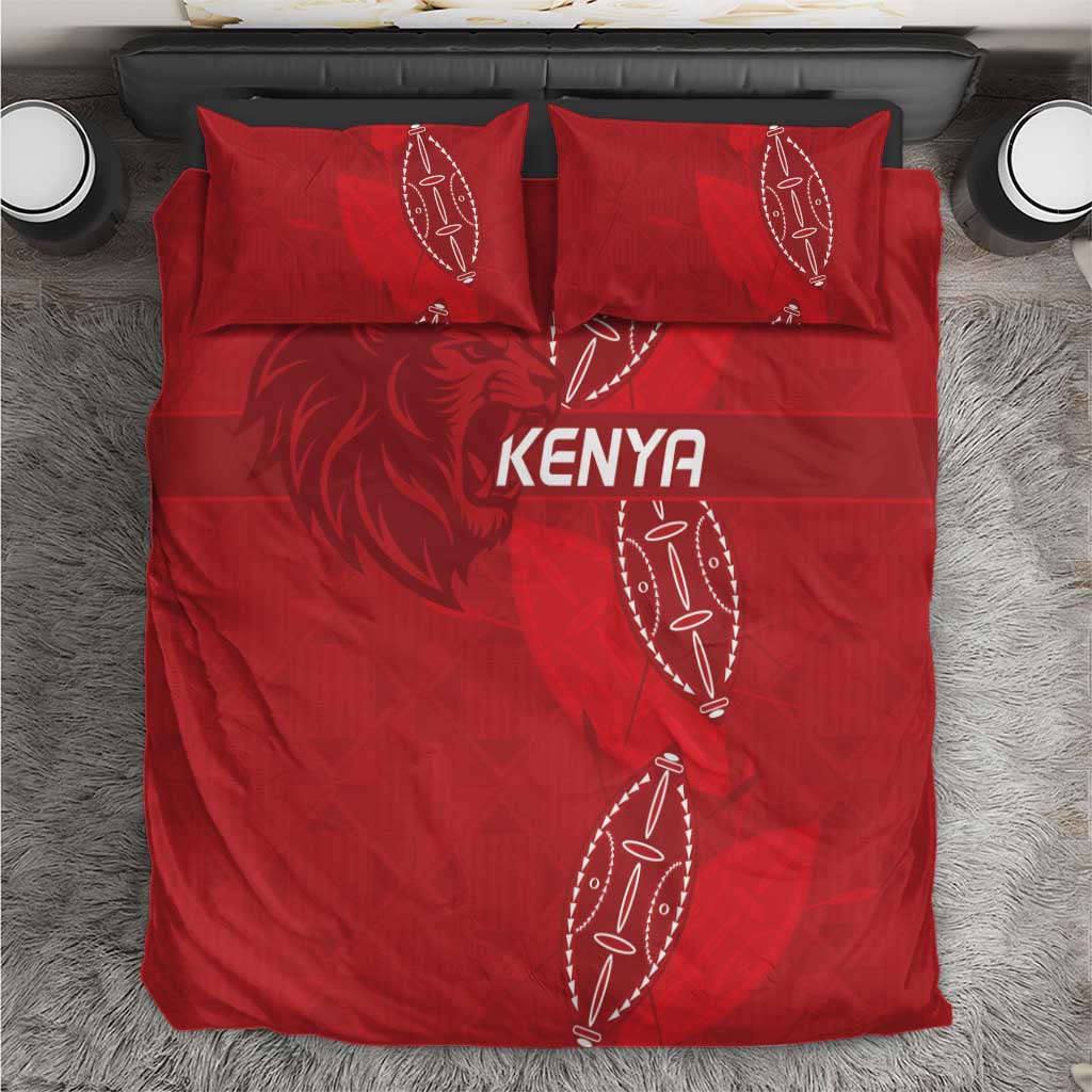 Jamhuri ya Kenya Rugby Bedding Set Kenyan Shield Style - Red Color