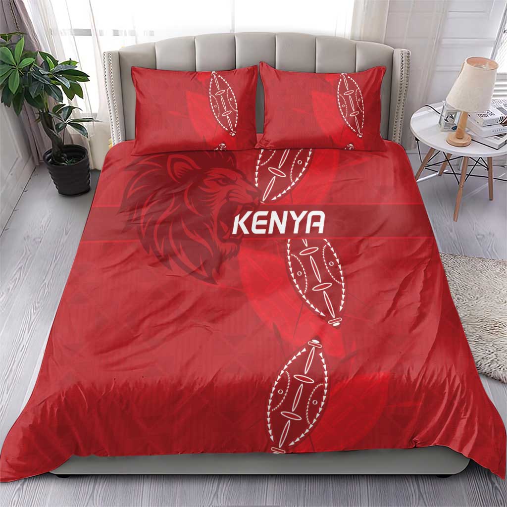 Jamhuri ya Kenya Rugby Bedding Set Kenyan Shield Style - Red Color