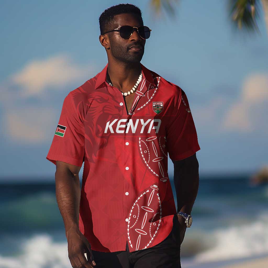 Jamhuri ya Kenya Rugby Custom Hawaiian Shirt Kenyan Shield Style - Red Color