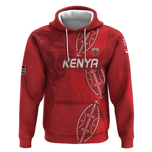 Jamhuri ya Kenya Rugby Custom Hoodie Kenyan Shield Style - Red Color