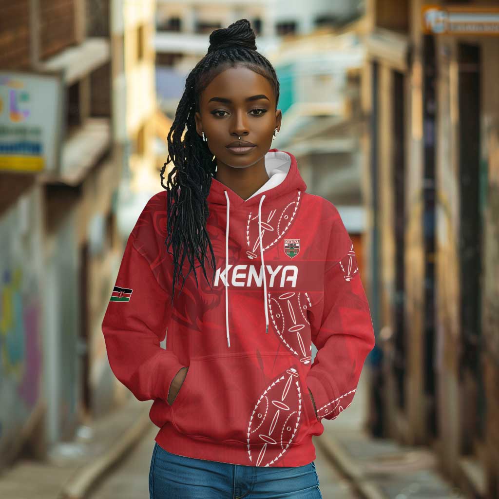 Jamhuri ya Kenya Rugby Custom Hoodie Kenyan Shield Style - Red Color
