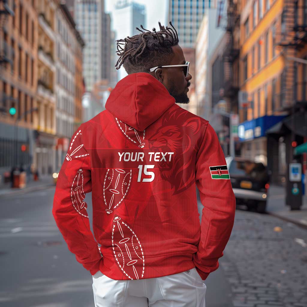 Jamhuri ya Kenya Rugby Custom Hoodie Kenyan Shield Style - Red Color