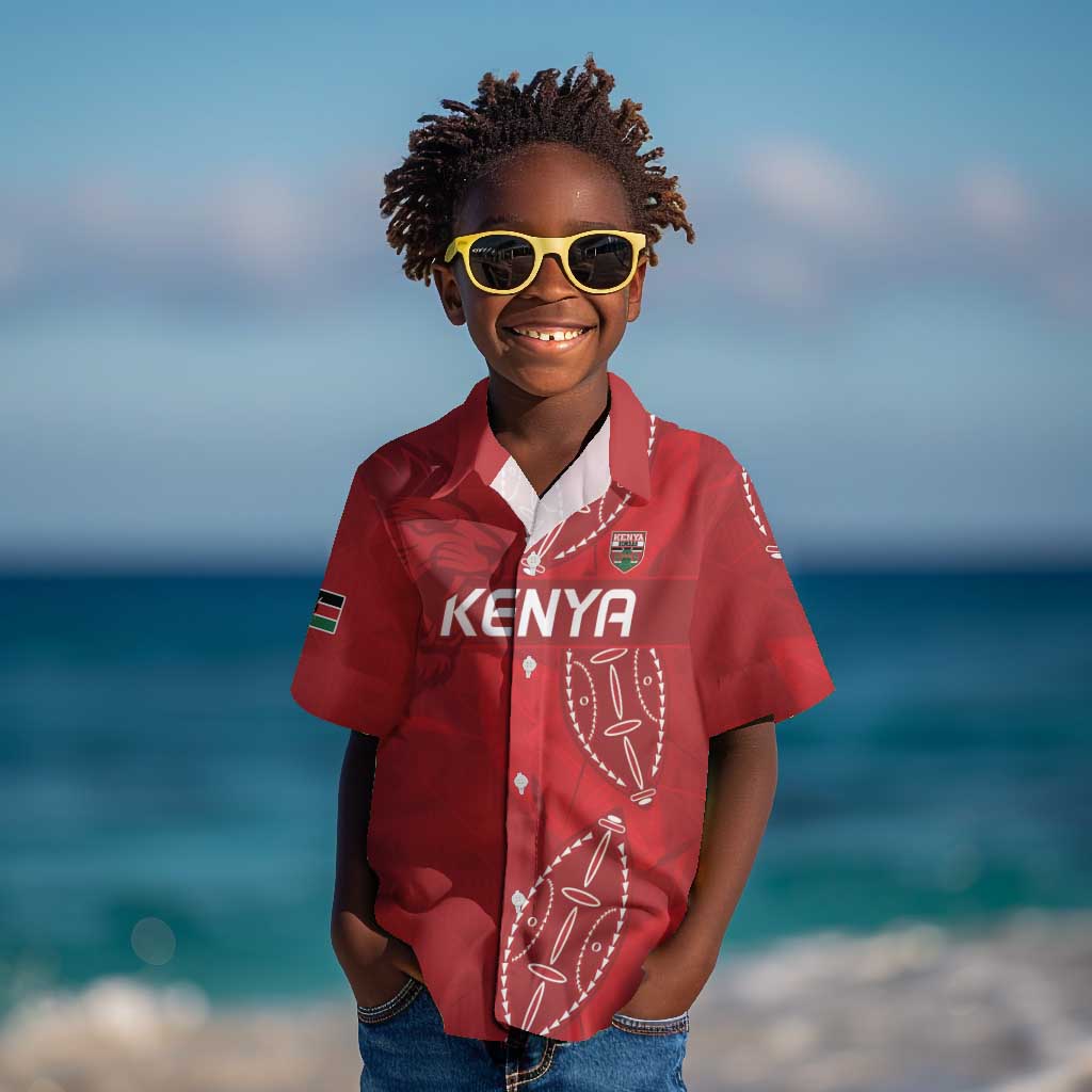 Jamhuri ya Kenya Rugby Custom Kid Hawaiian Shirt Kenyan Shield Style - Red Color
