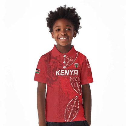 Jamhuri ya Kenya Rugby Custom Kid Polo Shirt Kenyan Shield Style - Red Color