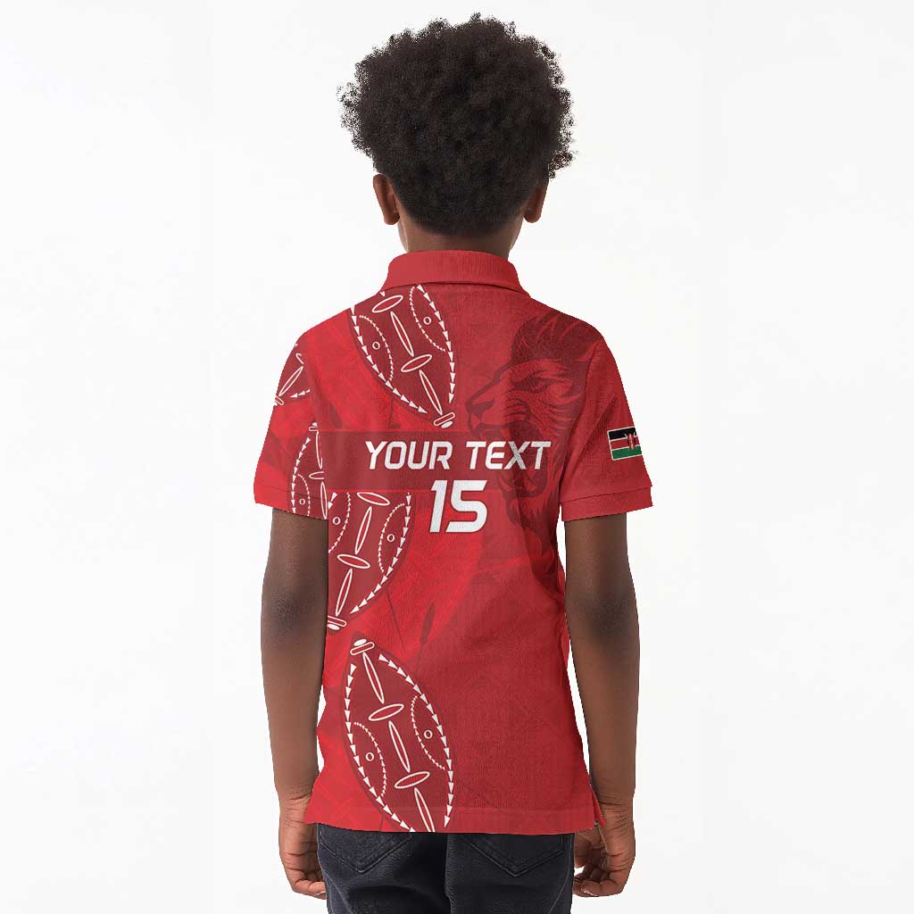 Jamhuri ya Kenya Rugby Custom Kid Polo Shirt Kenyan Shield Style - Red Color
