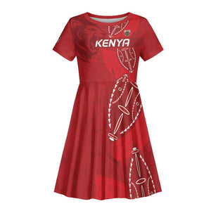 Jamhuri ya Kenya Rugby Custom Kid Short Sleeve Dress Kenyan Shield Style - Red Color