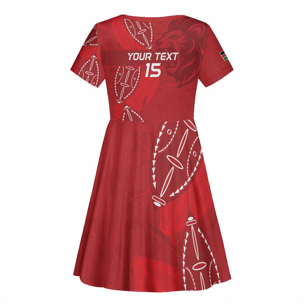 Jamhuri ya Kenya Rugby Custom Kid Short Sleeve Dress Kenyan Shield Style - Red Color