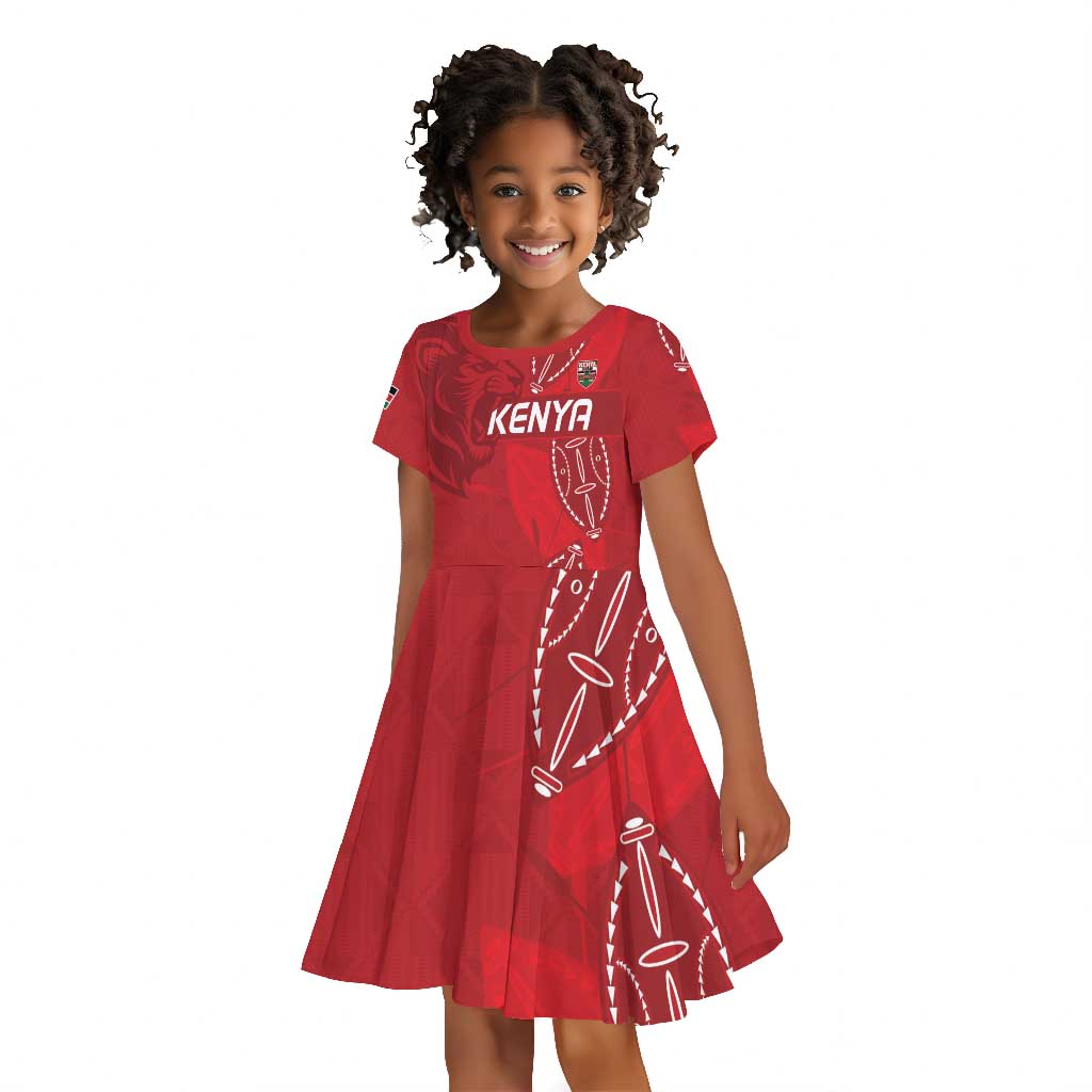 Jamhuri ya Kenya Rugby Custom Kid Short Sleeve Dress Kenyan Shield Style - Red Color