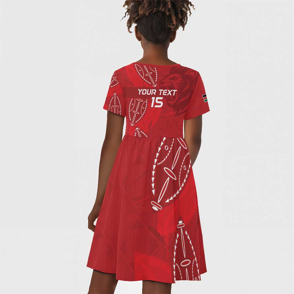 Jamhuri ya Kenya Rugby Custom Kid Short Sleeve Dress Kenyan Shield Style - Red Color