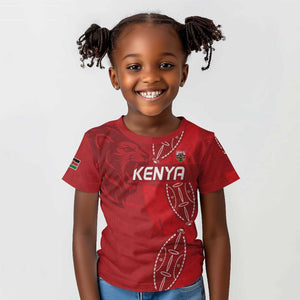 Jamhuri ya Kenya Rugby Custom Kid T shirt Kenyan Shield Style - Red Color
