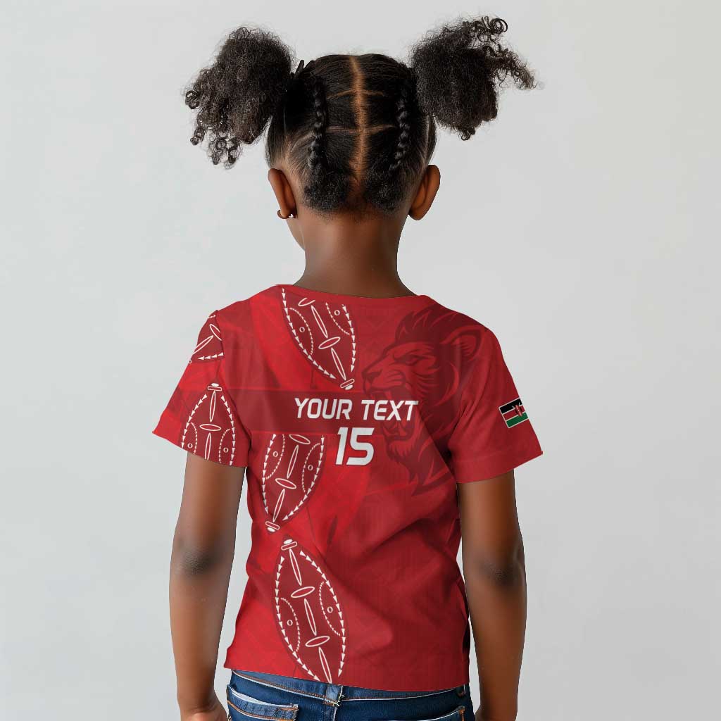 Jamhuri ya Kenya Rugby Custom Kid T shirt Kenyan Shield Style - Red Color