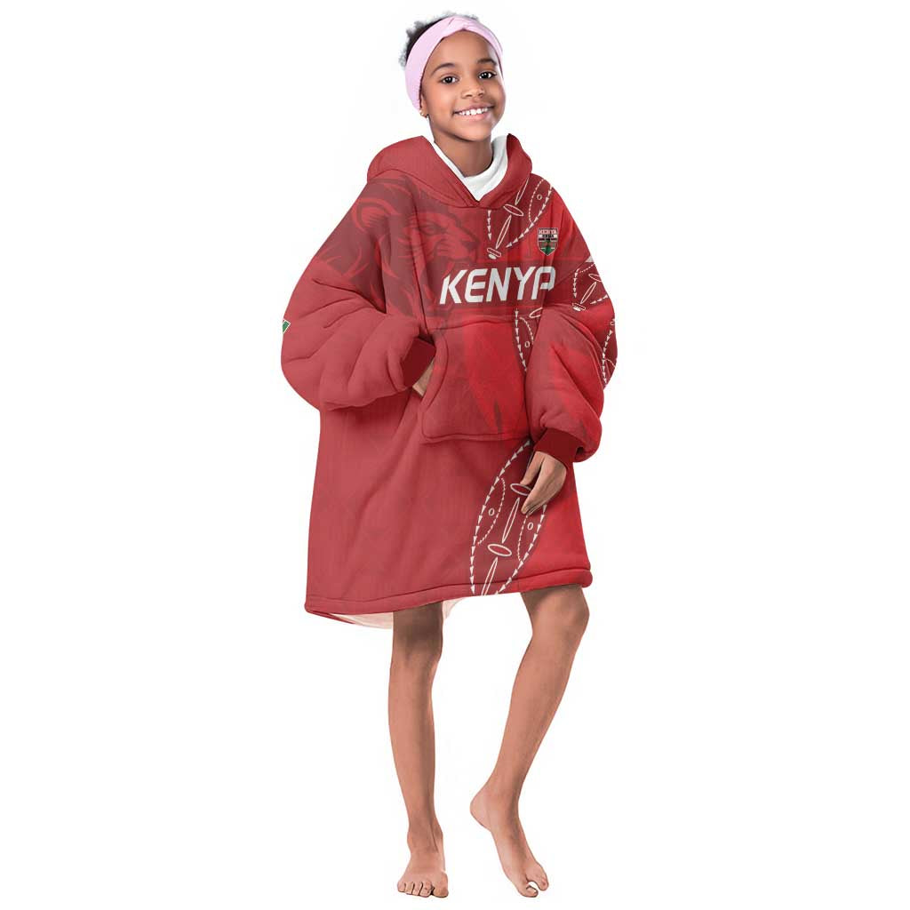 Jamhuri ya Kenya Rugby Custom Kid Wearable Blanket Hoodie Kenyan Shield Style - Red Color