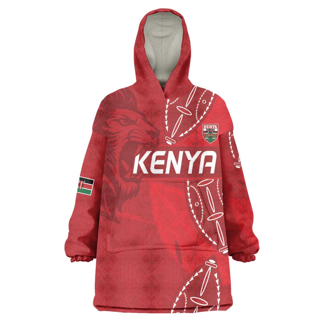 Jamhuri ya Kenya Rugby Custom Kid Wearable Blanket Hoodie Kenyan Shield Style - Red Color