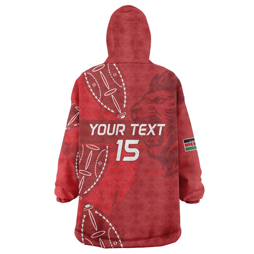 Jamhuri ya Kenya Rugby Custom Kid Wearable Blanket Hoodie Kenyan Shield Style - Red Color