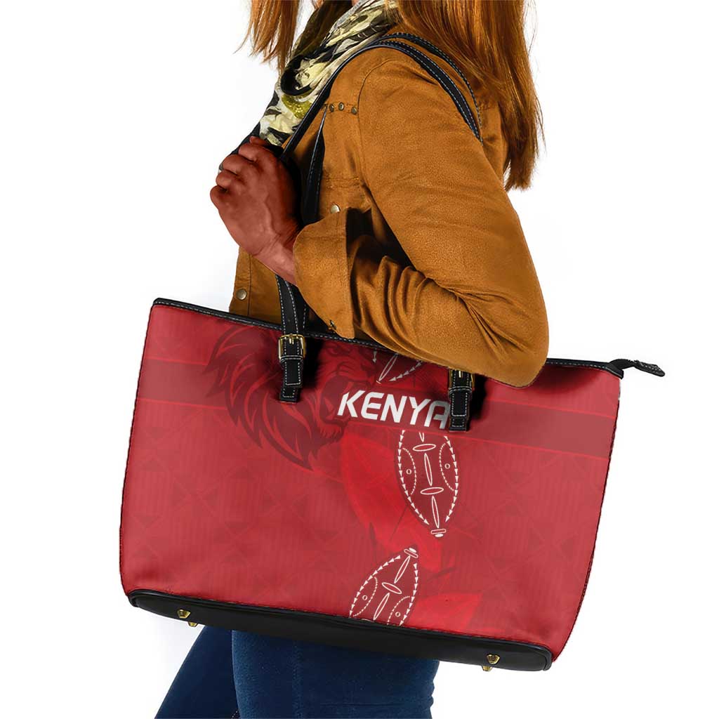 Jamhuri ya Kenya Rugby Leather Tote Bag Kenyan Shield Style - Red Color