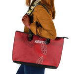 Jamhuri ya Kenya Rugby Leather Tote Bag Kenyan Shield Style - Red Color