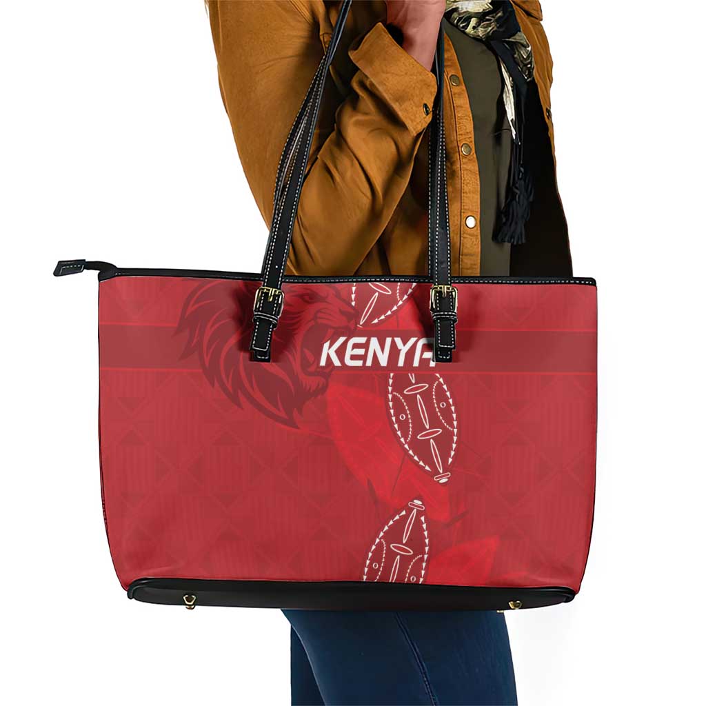 Jamhuri ya Kenya Rugby Leather Tote Bag Kenyan Shield Style - Red Color