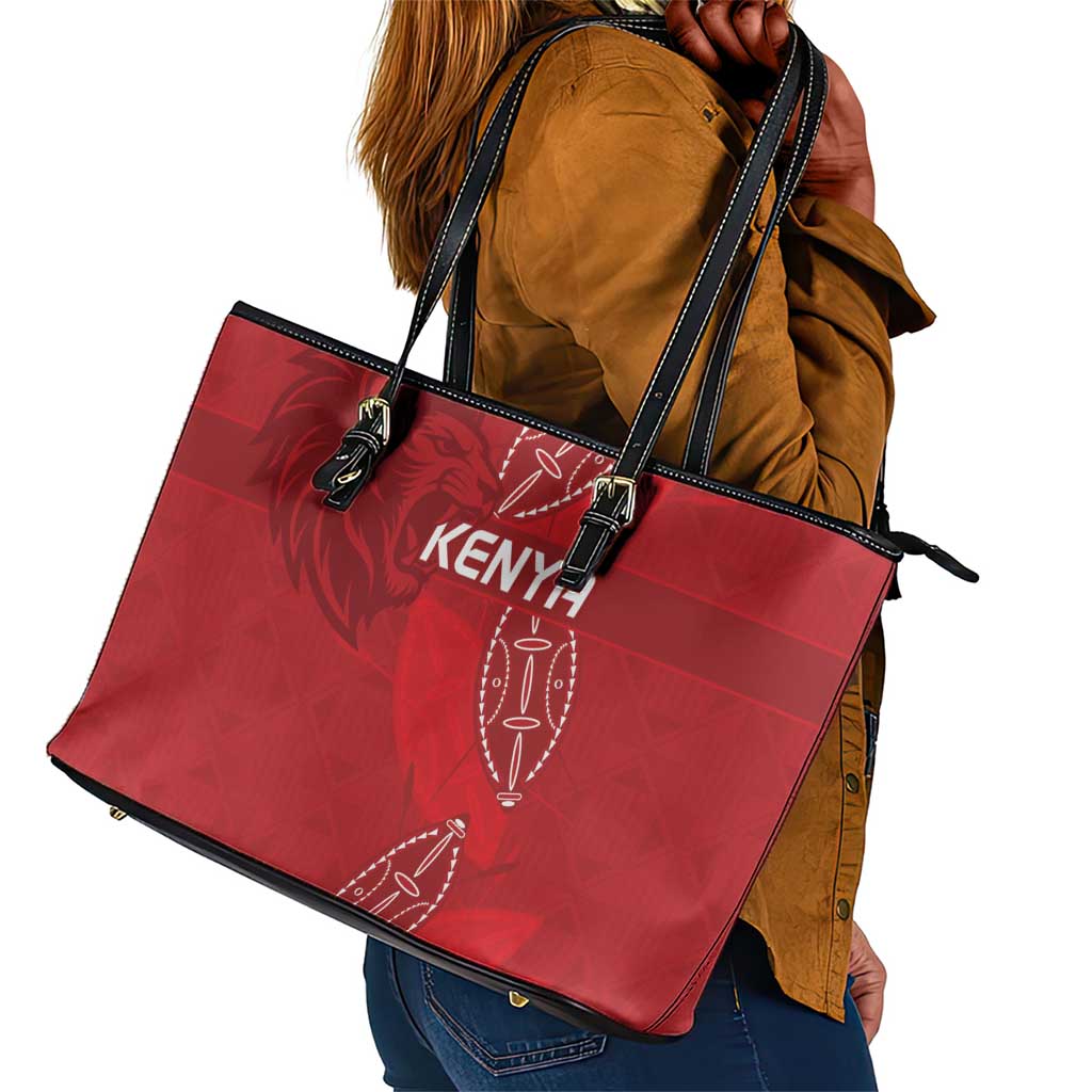 Jamhuri ya Kenya Rugby Leather Tote Bag Kenyan Shield Style - Red Color