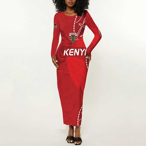 Jamhuri ya Kenya Rugby Custom Long Sleeve Bodycon Dress Kenyan Shield Style - Red Color LT15