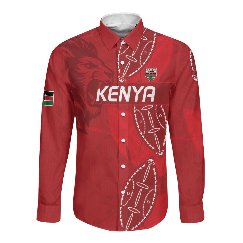 Jamhuri ya Kenya Rugby Custom Long Sleeve Button Shirt Kenyan Shield Style - Red Color