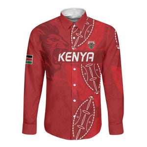 Jamhuri ya Kenya Rugby Custom Long Sleeve Button Shirt Kenyan Shield Style - Red Color