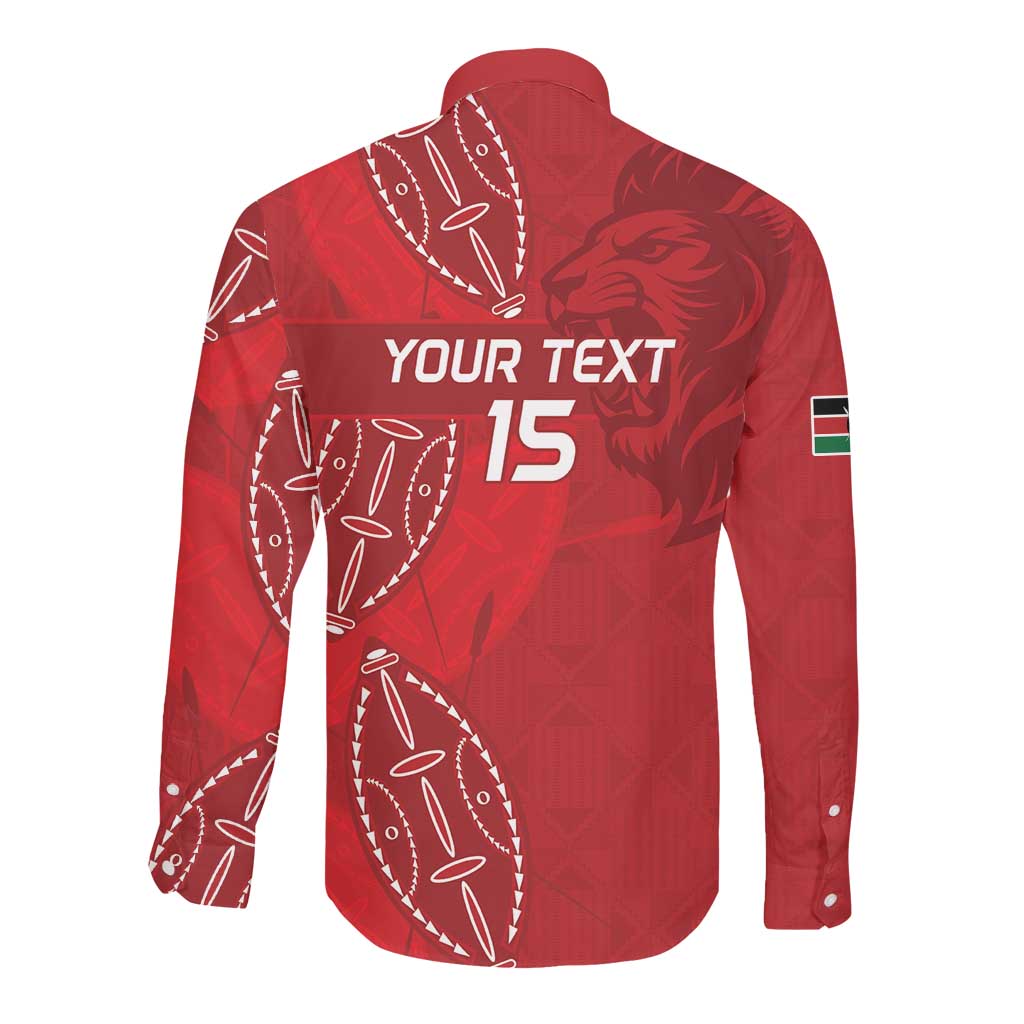 Jamhuri ya Kenya Rugby Custom Long Sleeve Button Shirt Kenyan Shield Style - Red Color